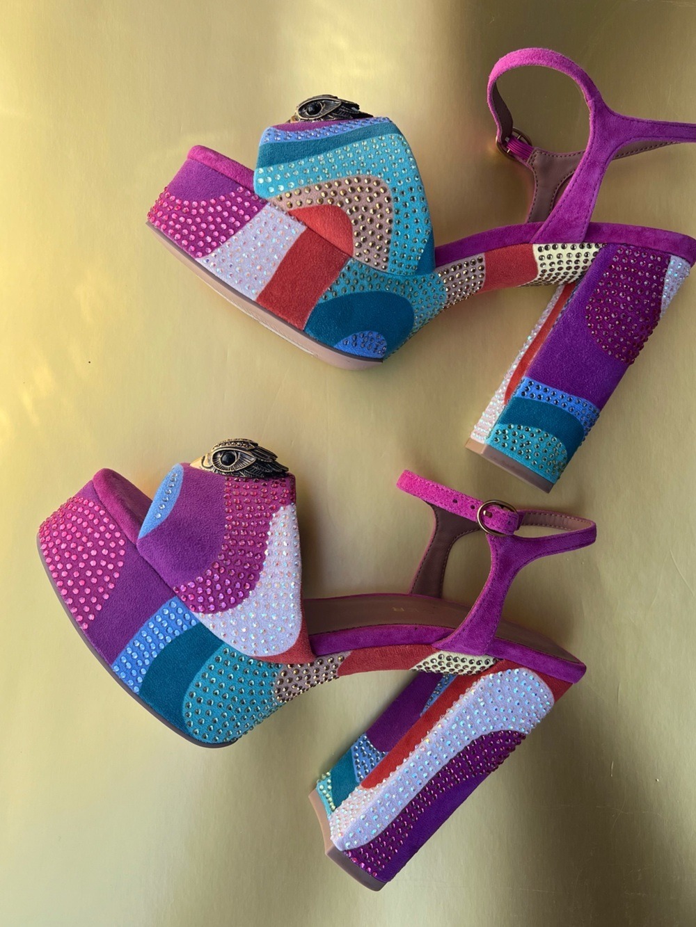 NWOB $225 Kurt Geiger London Rainbow Crystal Platform Heels Size 38 - Picture 4 of 7